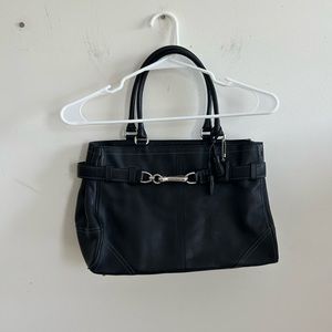 Coach Hampton Black Leather Medium Shoulder Bag Satchel Purse Belted🤍